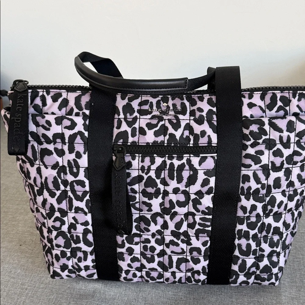 Kate Spade Camden quilted violet and Black spotted leopard Print Tote